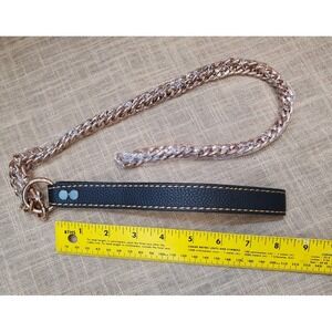 Rose Gold Tone Stainless Steel Dog Leash 5' EZ Hook Leather Handle Storage Pouch